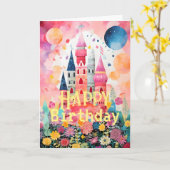 Roze Pastelkleur Kasteel Vouwkaart Kaart (Gele Bloem)