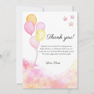 Roze Pastelkleurige Ballon Baby Shower Bedankkaart