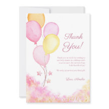 Roze Pastelkleurige Ballon Baby Shower Bedankkaart