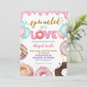 Roze Pastelkleurige Donuts Baby Sprinkle Uitnodigi Kaart (Staand voorkant)