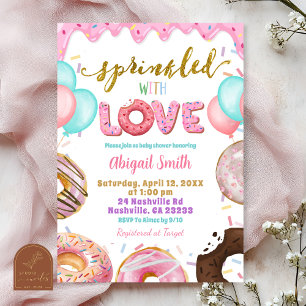 Roze Pastelkleurige Donuts Baby Sprinkle Uitnodigi Kaart