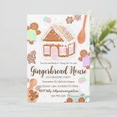 Roze Pastelkleurige Gemberhuis Feest Uitnodiging (Staand voorkant)