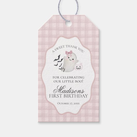 Roze Pastelkleurige Kleine Boe Geest Verjaardagsfe Cadeaulabel (Voorkant)