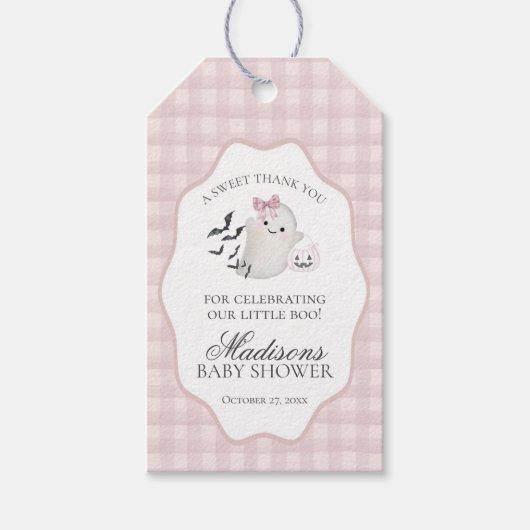 Roze Pastelkleurige Little Boo Geest Baby Borrel H Cadeaulabel (Voorkant)
