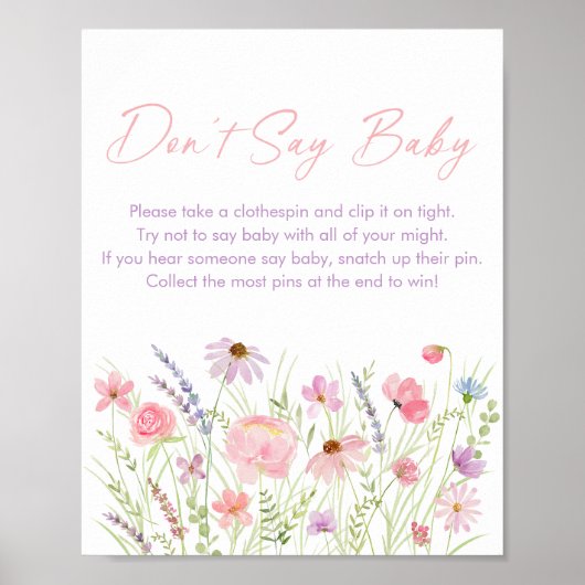 Roze Pastelkleurige Wilde Bloem Zeg Niet Baby Spel Poster (Voorkant)
