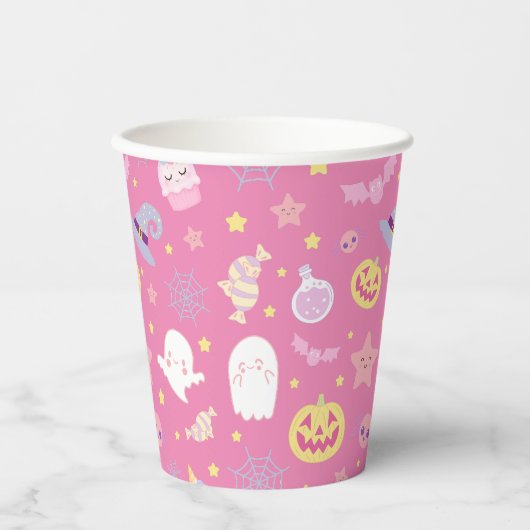 Roze Pasteloween Patroon Halloween Papieren Bekers (Voorkant)