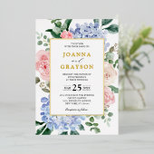 Roze pastelroze bruine hydrangeas folie uitnodiging (Staand Voorkant)