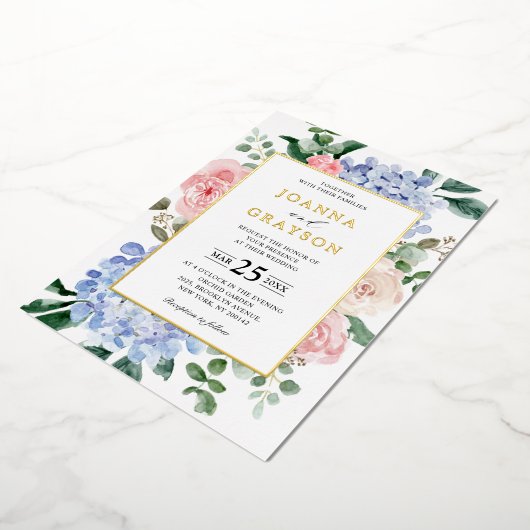 Roze pastelroze bruine hydrangeas folie uitnodiging (Gedraaid)