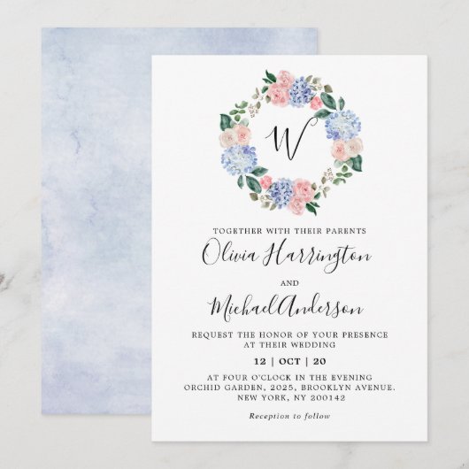 Roze pastelroze bruine hydrangeas kaart (Voorkant / Achterkant)