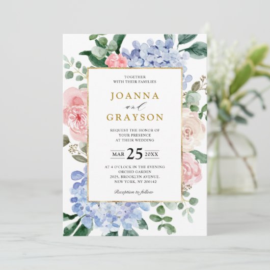 Roze pastelroze bruine hydrangeas kaart (Staand voorkant)