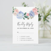 Roze pastelroze bruine hydrangeas RSVP kaartje (Staand voorkant)