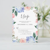 Roze pastelroze bruine hydrangeas RSVP kaartje (Staand voorkant)