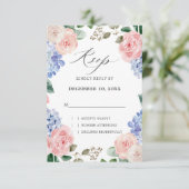 Roze pastelroze bruine hydrangeas RSVP kaartje (Staand voorkant)