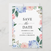 Roze pastelroze bruine hydrangeas save the date (Voorkant)