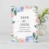 Roze pastelroze bruine hydrangeas save the date (Staand voorkant)