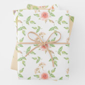 Roze Pastelrozen en Groene Bladeren Gevarieerd Inpakpapier Vel (In situ)