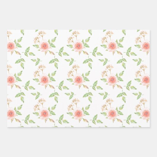 Roze Pastelrozen en Groene Bladeren Gevarieerd Inpakpapier Vel (Voorkant)