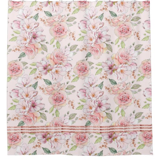  roze pastelrozenpatroon douchegordijn (Voorkant)