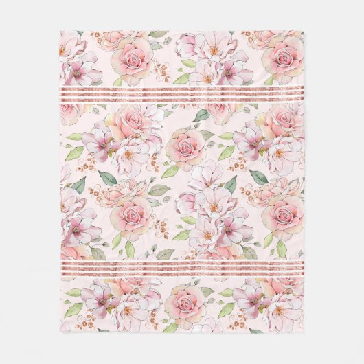  roze pastelrozenpatroon fleece deken (Voorkant)