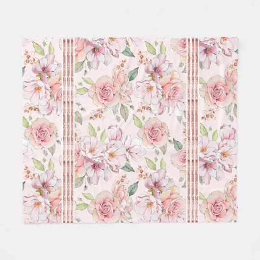  roze pastelrozenpatroon fleece deken (Voorkant (Horizontaal))