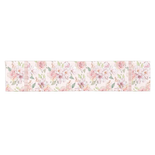  roze pastelrozenpatroon korte tafelloper (Horizontaal)