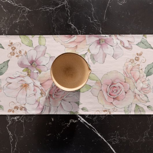  roze pastelrozenpatroon korte tafelloper