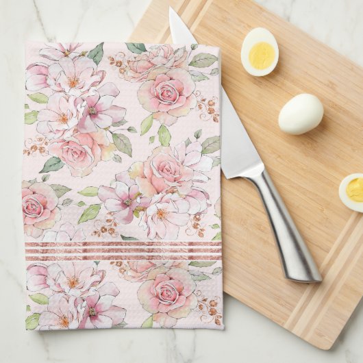  roze pastelrozenpatroon theedoek (Quarter Fold)