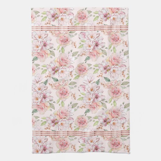  roze pastelrozenpatroon theedoek (Verticaal)