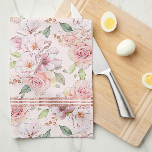  roze pastelrozenpatroon theedoek (Quarter Fold)