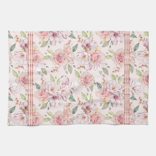  roze pastelrozenpatroon theedoek (Horizontaal)