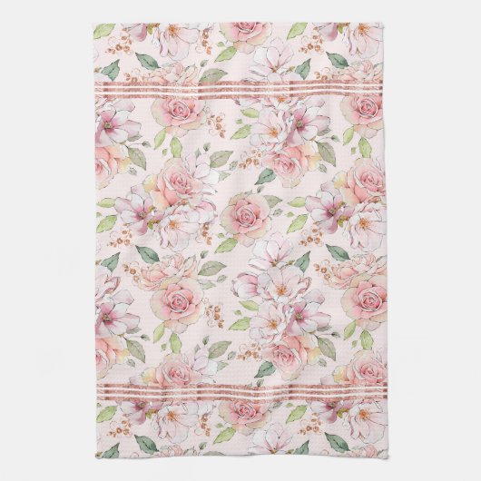  roze pastelrozenpatroon theedoek (Verticaal)