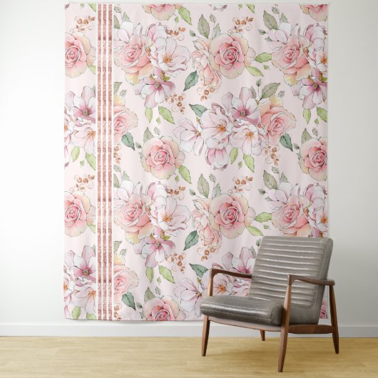  roze pastelrozenpatroon wandkleed (In situ)