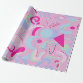 Roze Pastels Retro Abstract Doodle Wrapping Papier (Uitgerold)