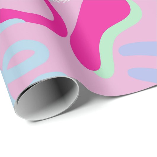 Roze Pastels Retro Abstract Doodle Wrapping Papier (Rol Hoek)