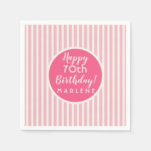  roze pastelstreep 70e geboortedag servet (Voorkant)
