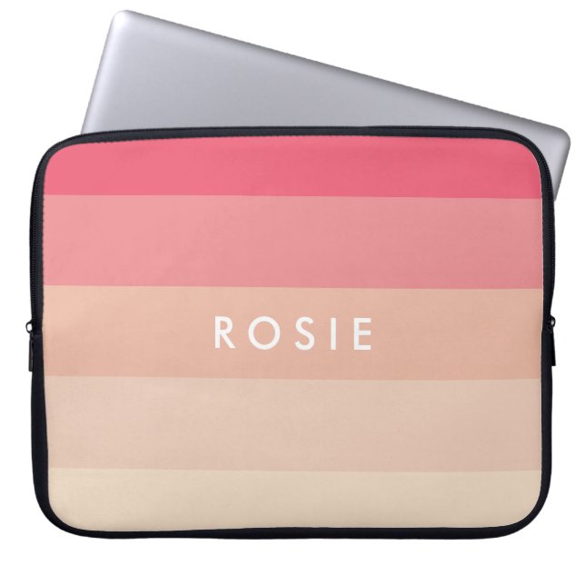 Roze pastelstrepen laptop sleeve (Voorkant)