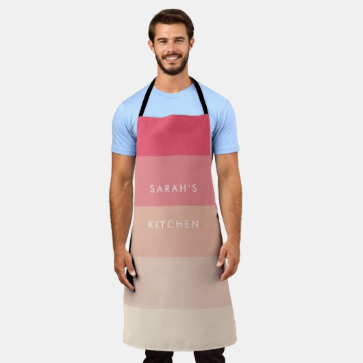 Roze pastelstrepen schort (Gedragen)