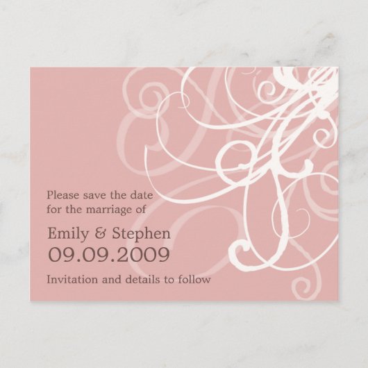 Roze pastelwervels · Save the Date Briefkaart (Voorkant)