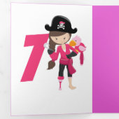 Roze Pastle Pirate Meisje 7e Verjaardag Drieluik Kaart (Binnenzijde eerst)
