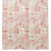 Roze Patchwork Dekbed Landelijke Bloemen Retro Douchegordijn (Voorkant)