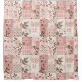 Roze Patchwork Dekbed Landelijke Bloemen Retro Douchegordijn (Voorkant)
