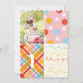 Roze Patchwork Dot Pattern Girl Foto 1e verjaardag Kaart (Voorkant)