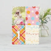 Roze Patchwork Dot Pattern Girl Foto 1e verjaardag Kaart (Staand voorkant)