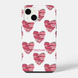 Roze Patchwork Harten Hoesje iPhone 14 Hoesje