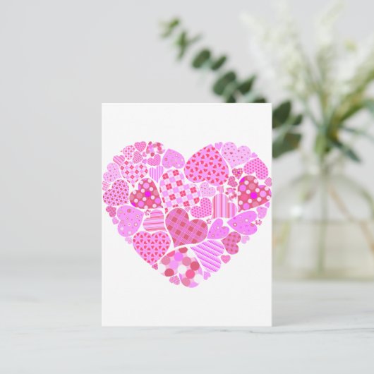 Roze Patchwork Heart Briefkaart (Staand voorkant)