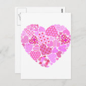 Roze Patchwork Heart Briefkaart (Voorkant / Achterkant)