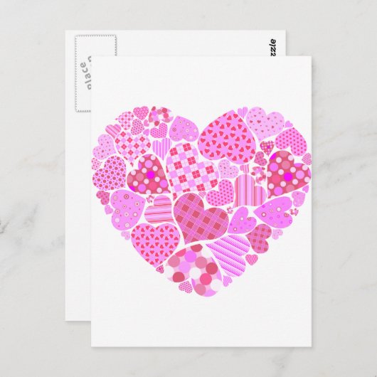 Roze Patchwork Heart Briefkaart (Voorkant / Achterkant)
