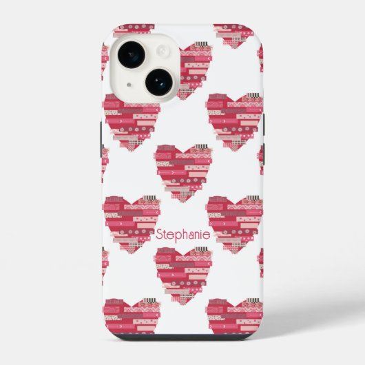 Roze Patchwork Hearts Telefoonhoesje iPhone Hoesje (Achterkant)
