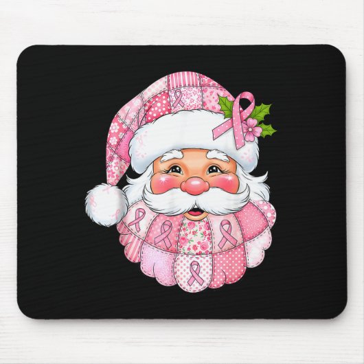Roze Patchwork Kerstman Borstkanker Bewustzijn Chr Muismat (Voorkant)