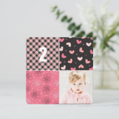 Roze Patchwork Pattern Squares Girl Foto van Birth Kaart (Staand voorkant)